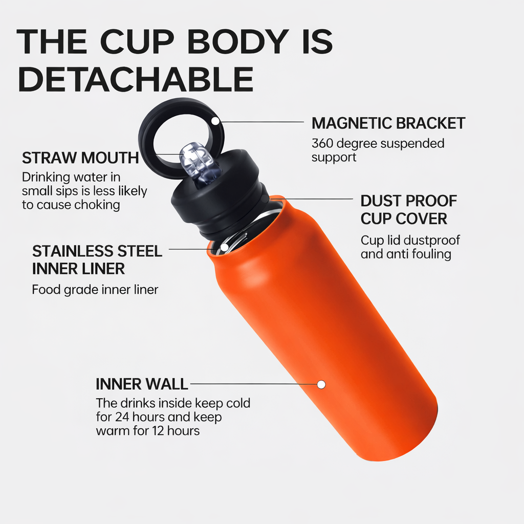 Magnetic Gym Water Bottle - Orange