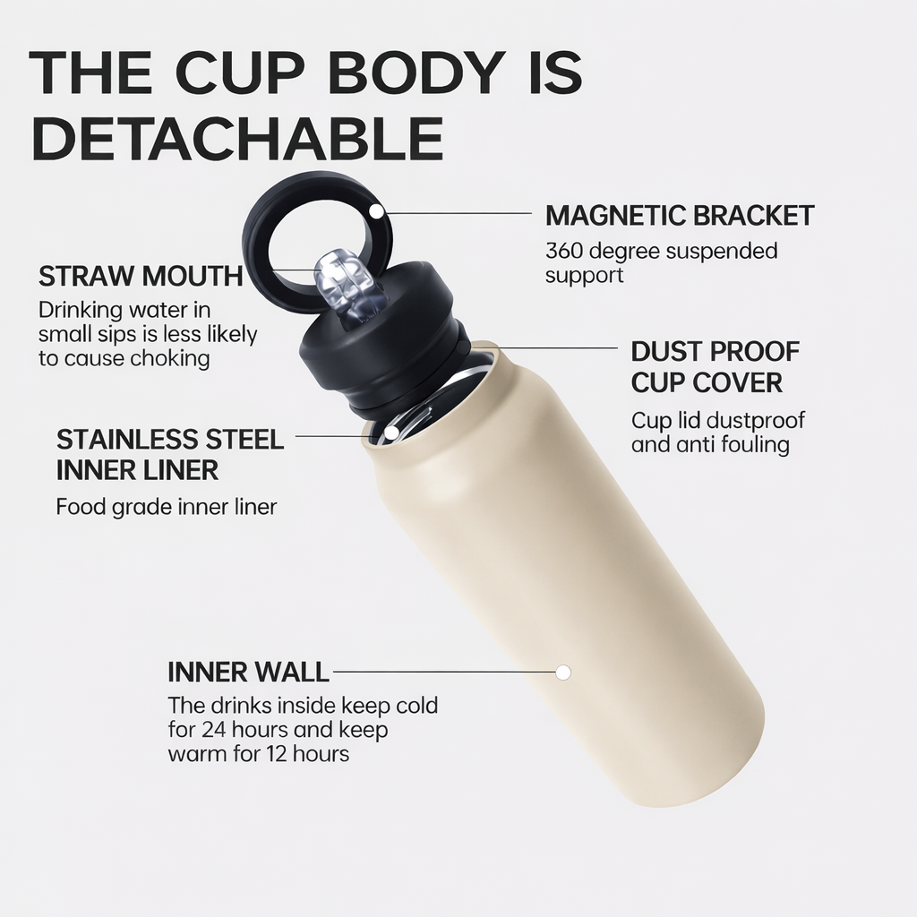 Magnetic Gym Water Bottle - Beige